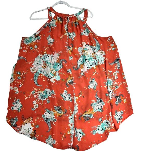 Torrid Womens 3X Coral Sleeveless Floral Paisley High Low Halter Top Summer - Picture 3 of 9